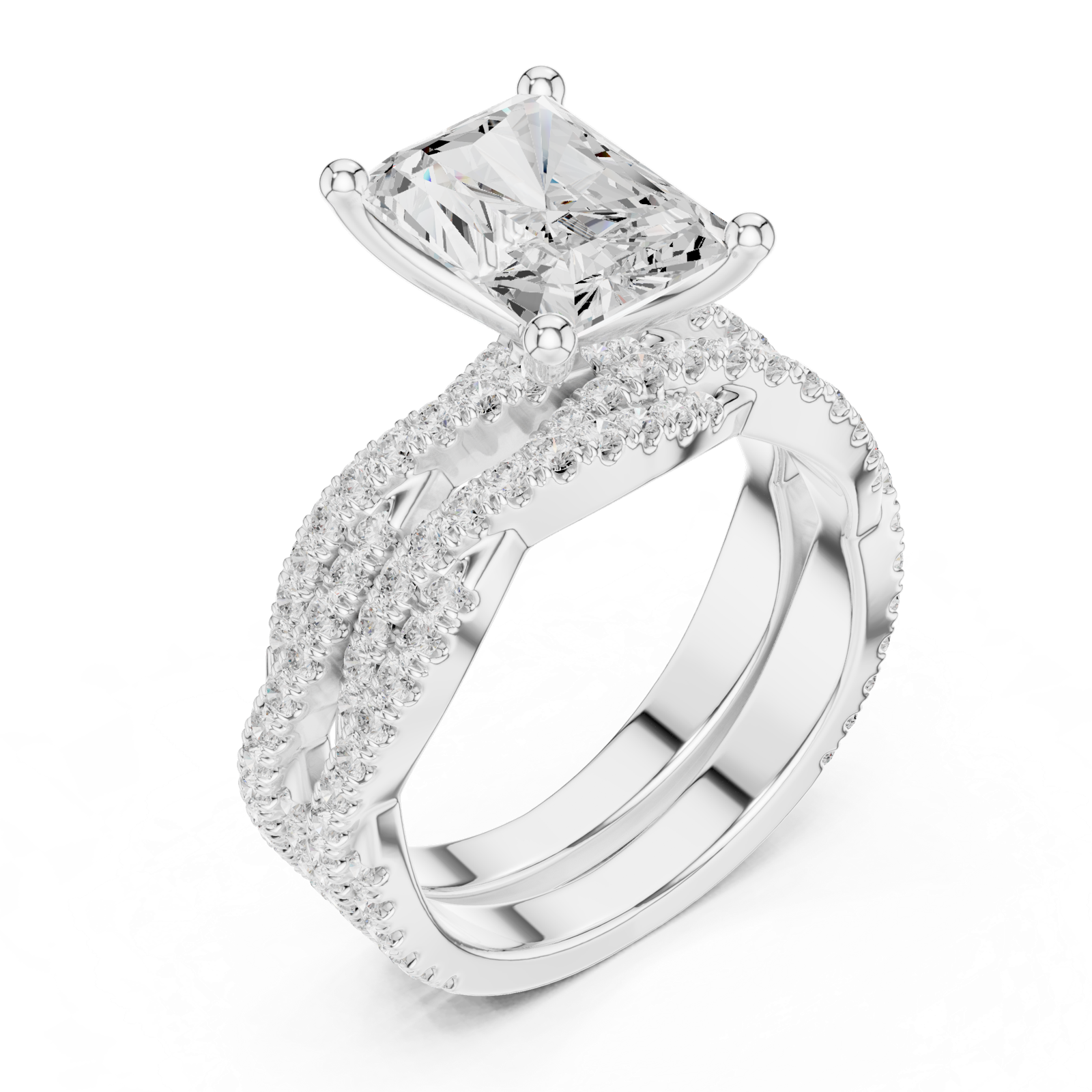 Gold Ring DDLR-300, Radiant center stone, White Gold, view 2