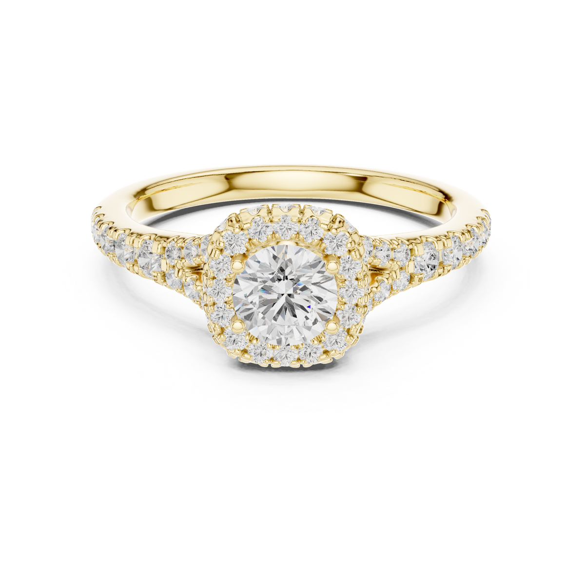 14K Solid Gold Lab Diamond Halo Ring, Yellow Gold