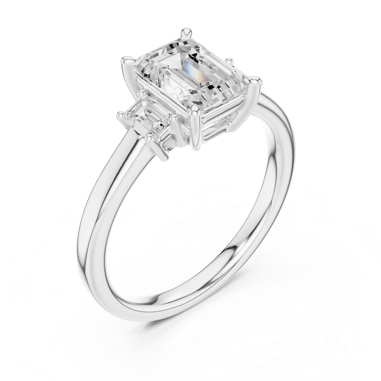 Gold Ring DDLR-038, Emerald center stone, White Gold, view 2