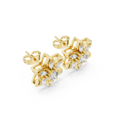 14K Solid Gold Lab Diamond Flower Cluster Earrings, Yellow Gold, view 2