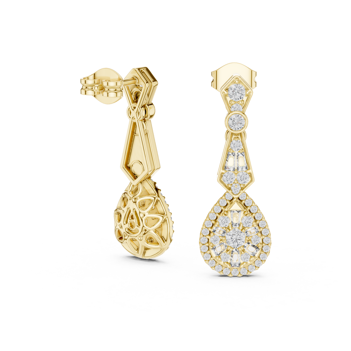 14K Solid Gold Lab Diamond Drop Earrings, Yellow Gold, view 1