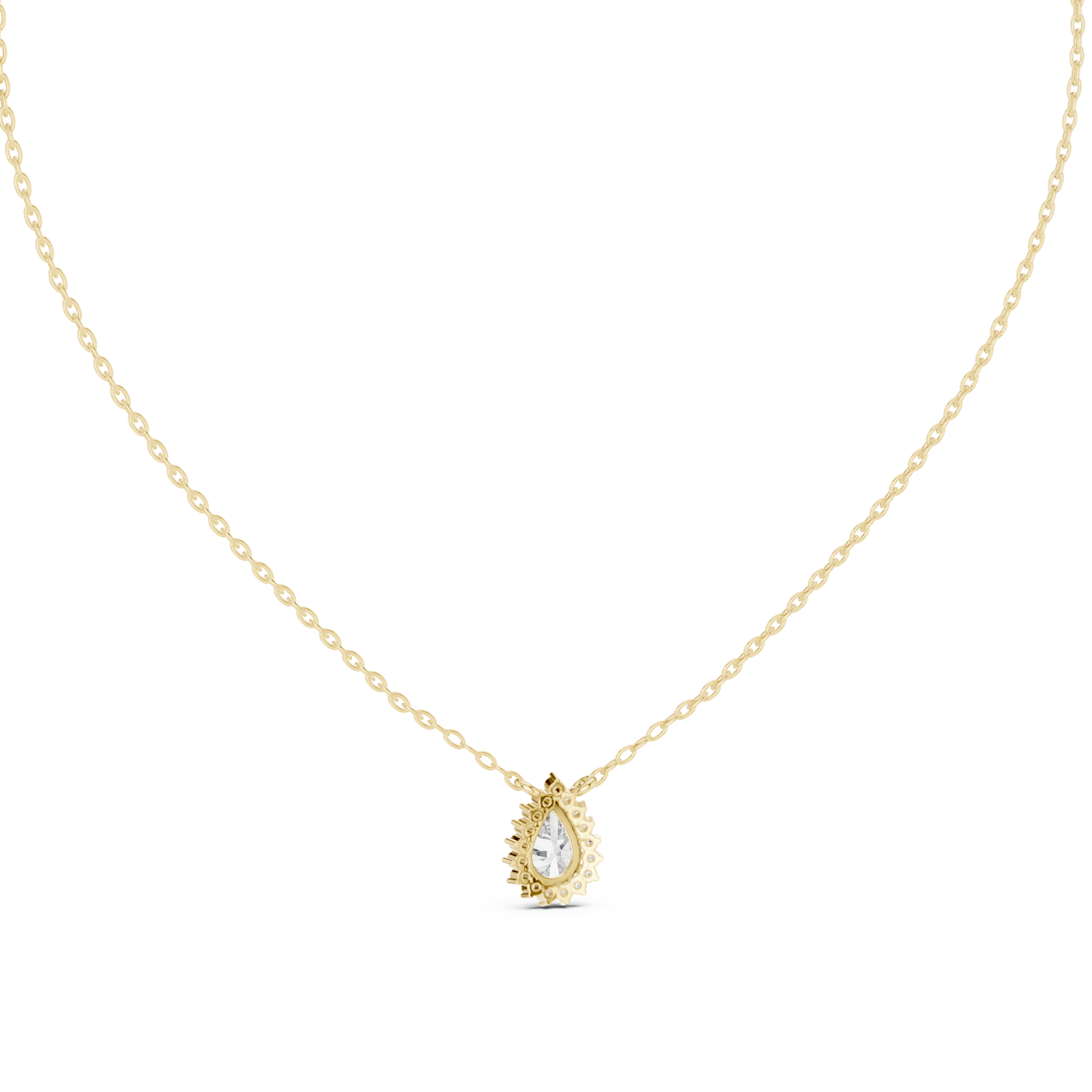14K Solid Gold Lab Diamond Halo Pendant Necklace, Yellow Gold, view 4