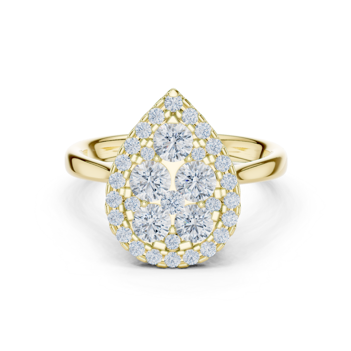 14K Solid Gold Lab Diamond Cluster Ring, Yellow Gold
