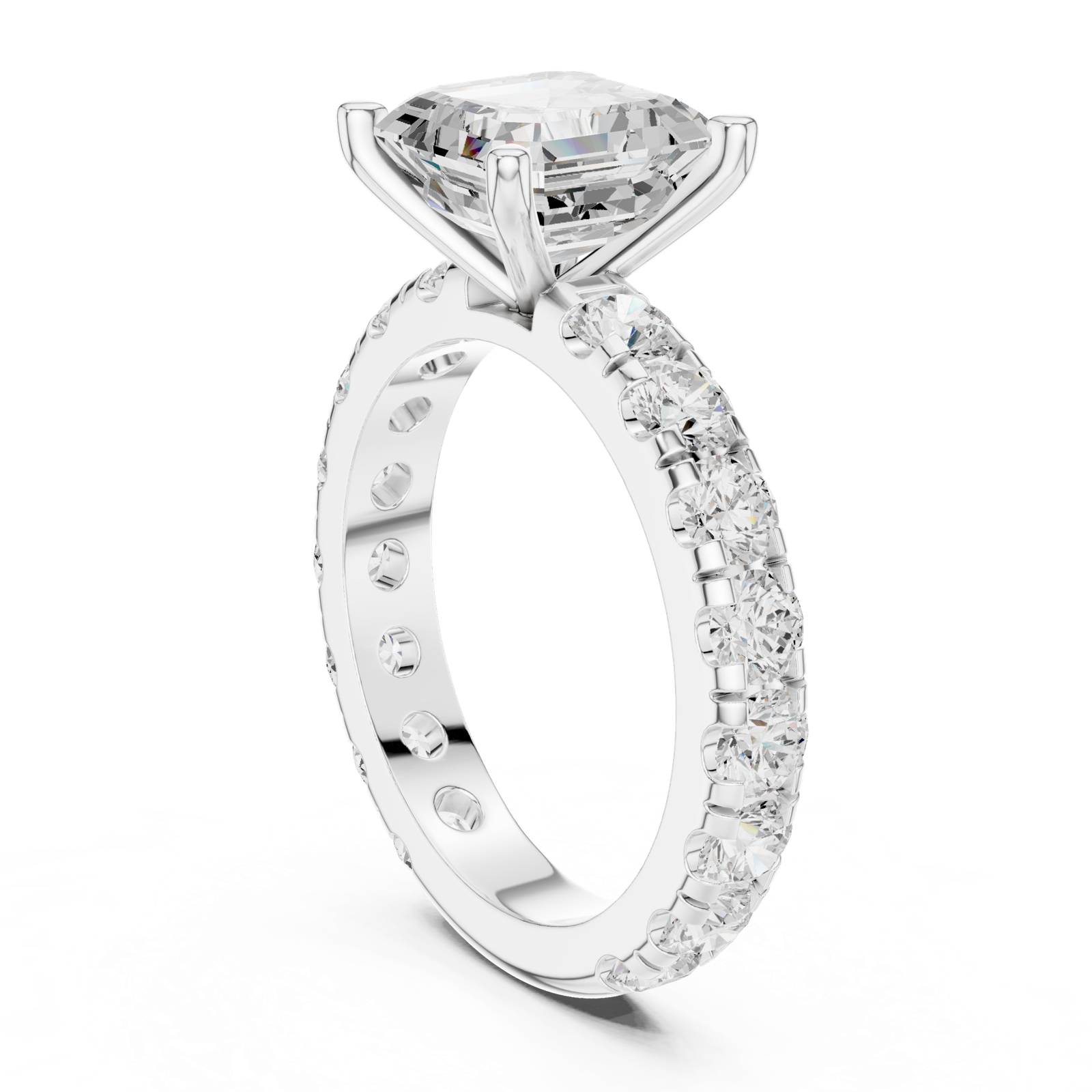 Gold Jewelry, Asscher center stone, White Gold, view 1