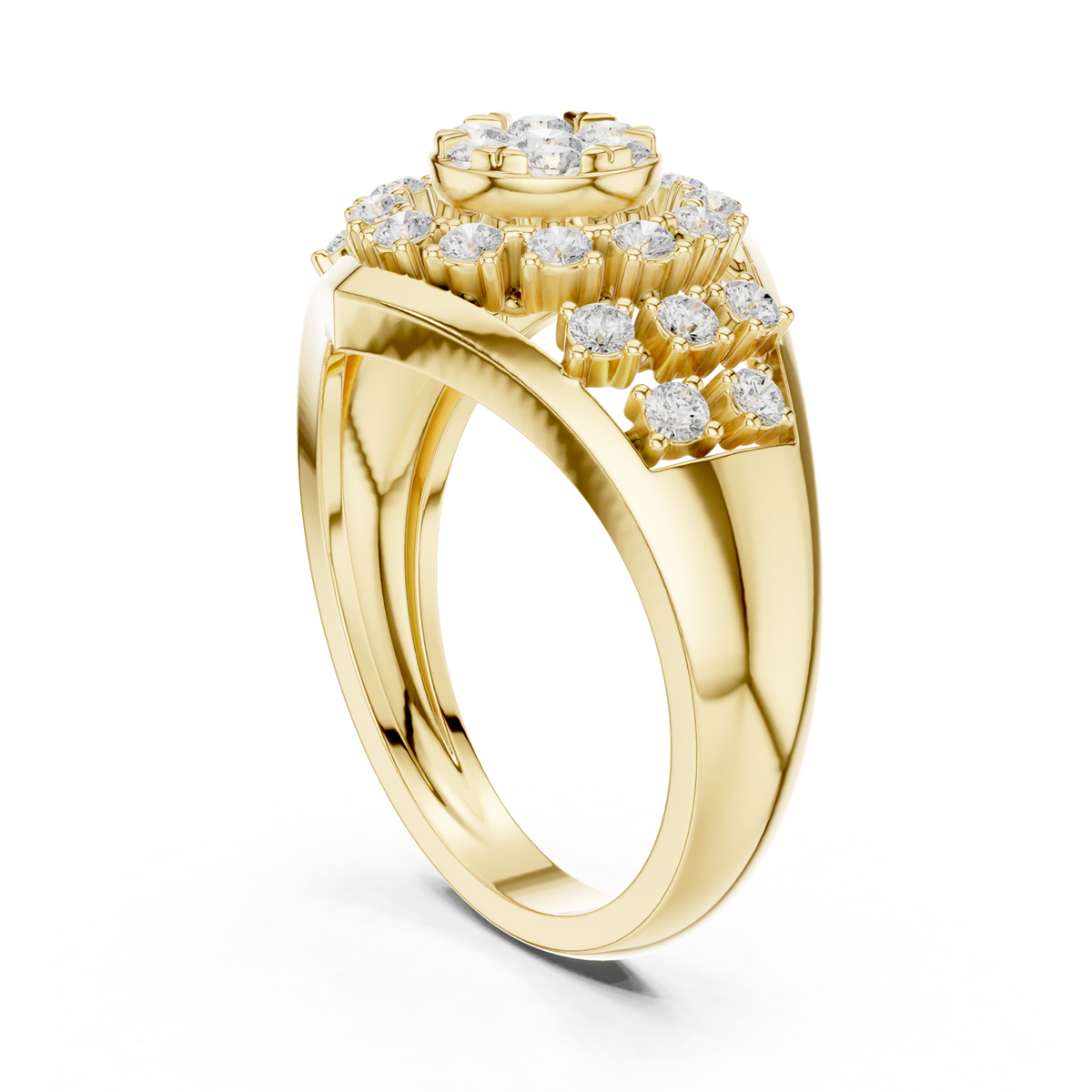 14K Solid Gold Lab Diamond Halo Ring, Yellow Gold, view 1