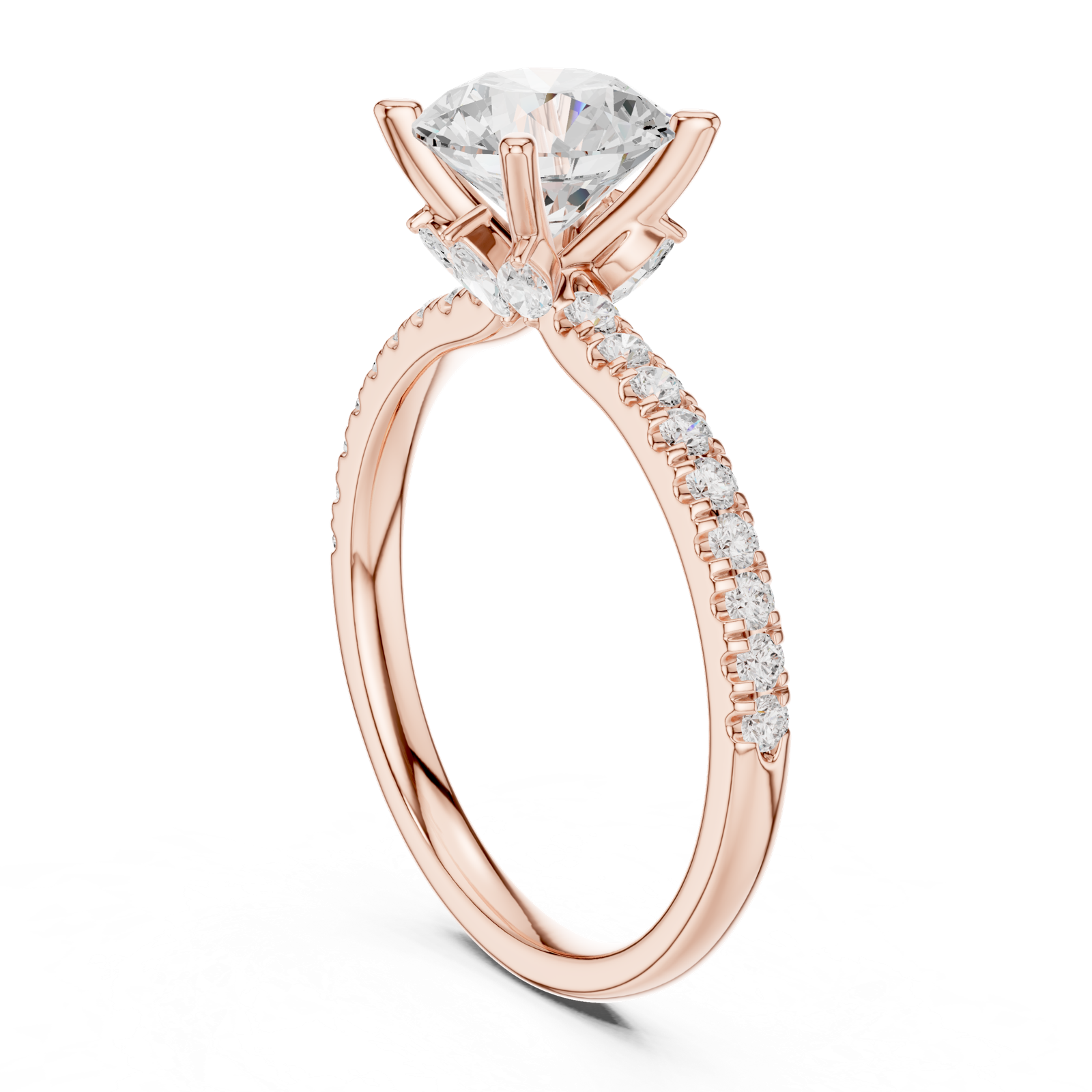 Gold Ring DDLR-256, Round center stone, Rose Gold, view 1
