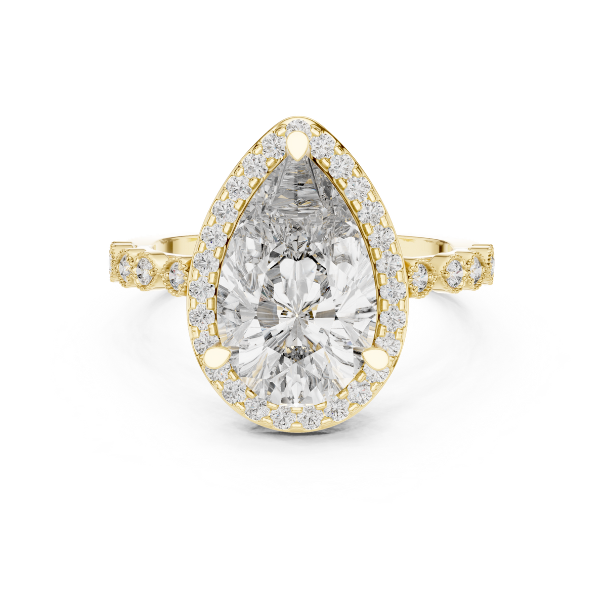 14K Solid Gold Lab Diamond Halo Ring, Yellow Gold