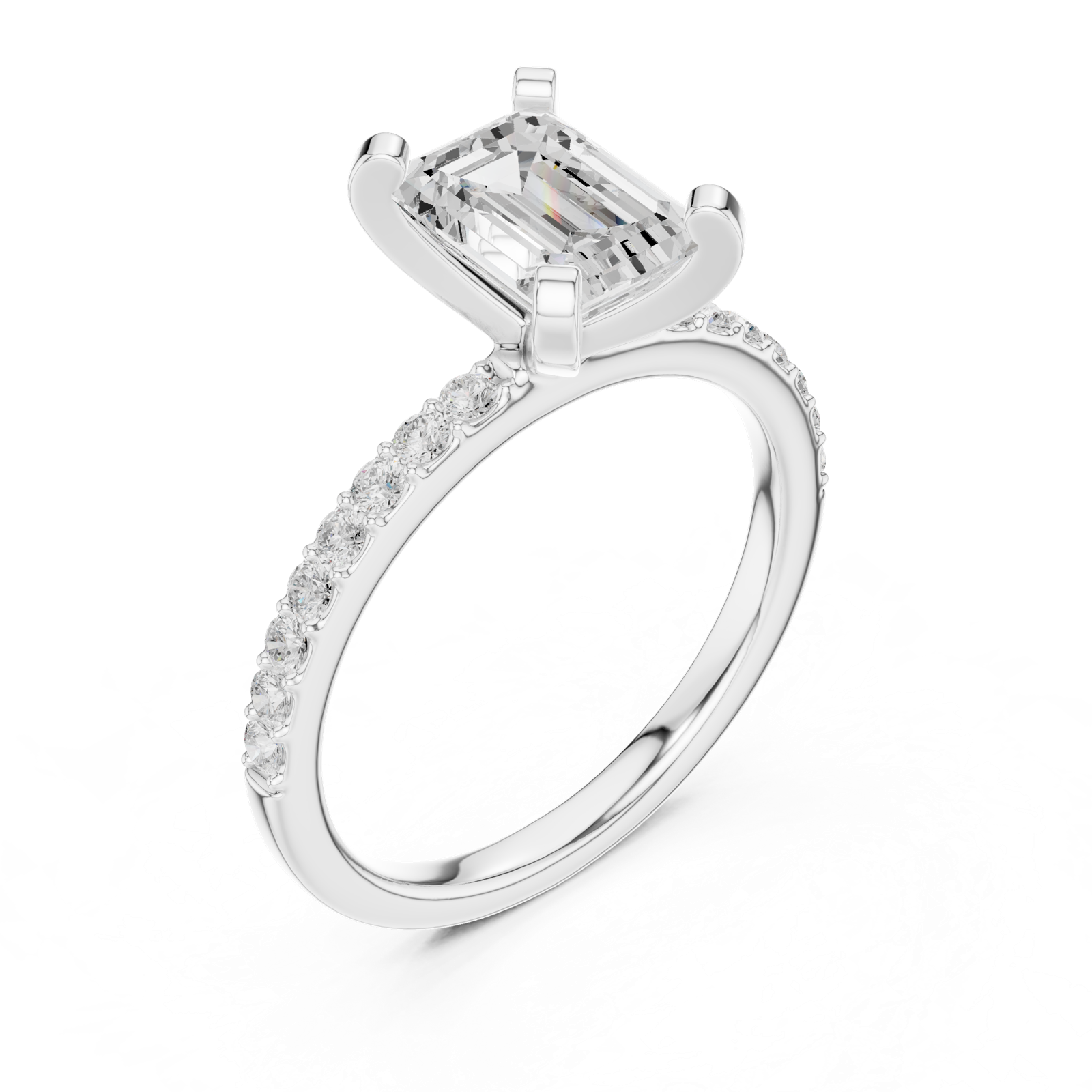 Gold Ring DDLR-040, Emerald center stone, White Gold, view 2