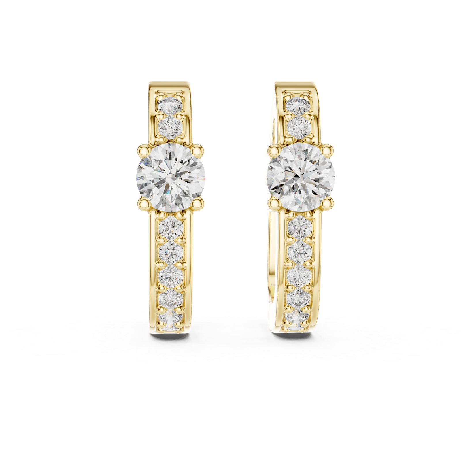 14K Solid Gold Lab Diamond Huggie Earrings, Yellow Gold