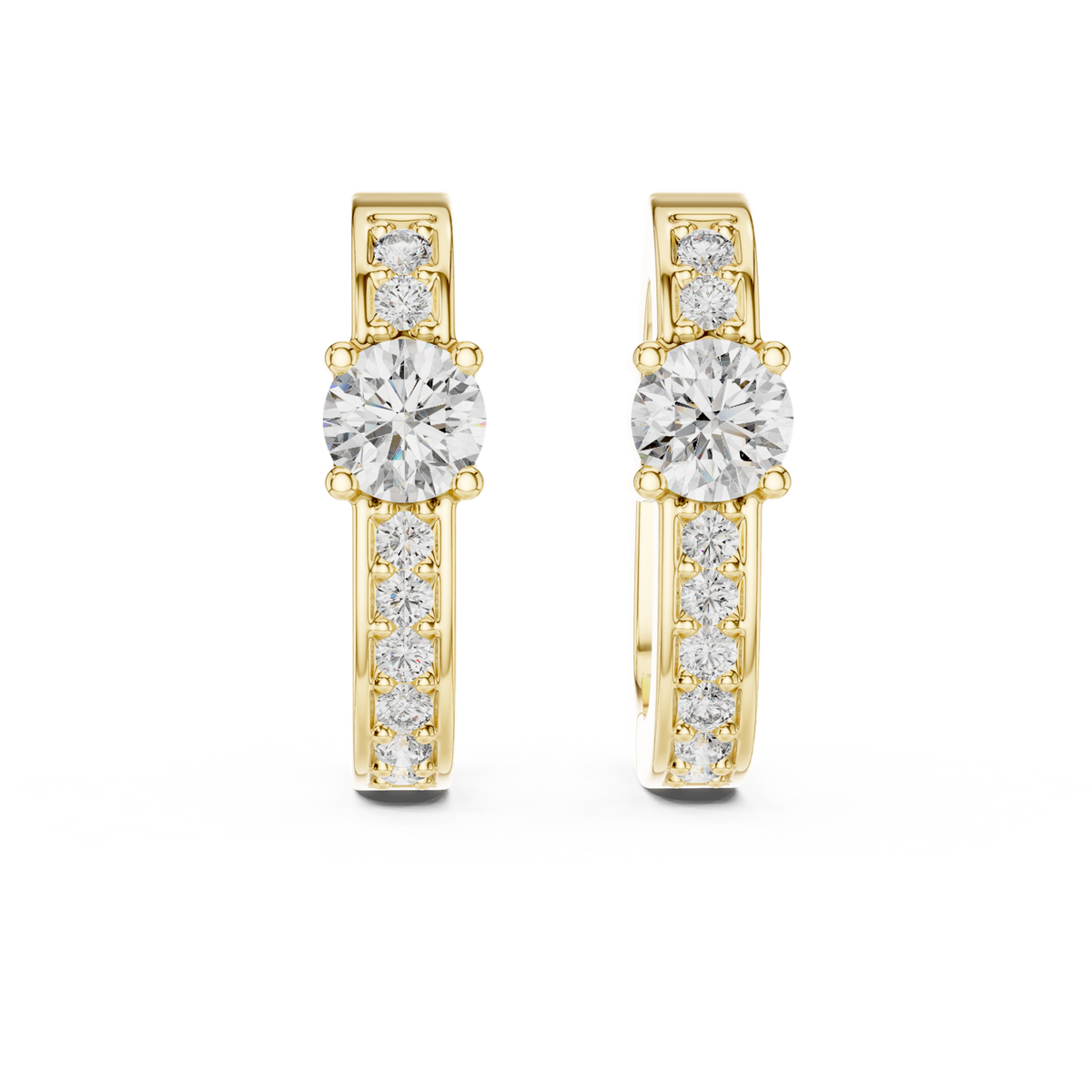 14K Solid Gold Lab Diamond Huggie Earrings, Yellow Gold