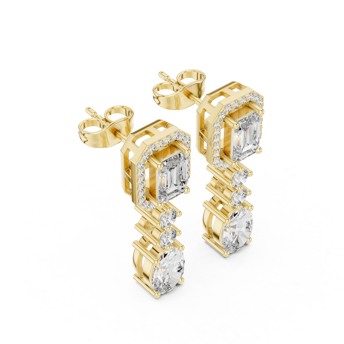 14K Solid Gold Lab Diamond Drop Earrings, Yellow Gold, view 2