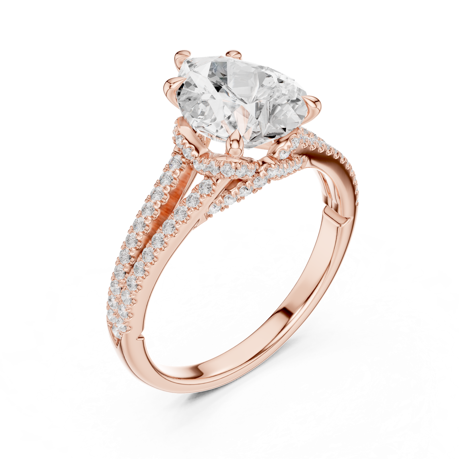 Gold Ring DDLR-252, Pear center stone, Rose Gold, view 2