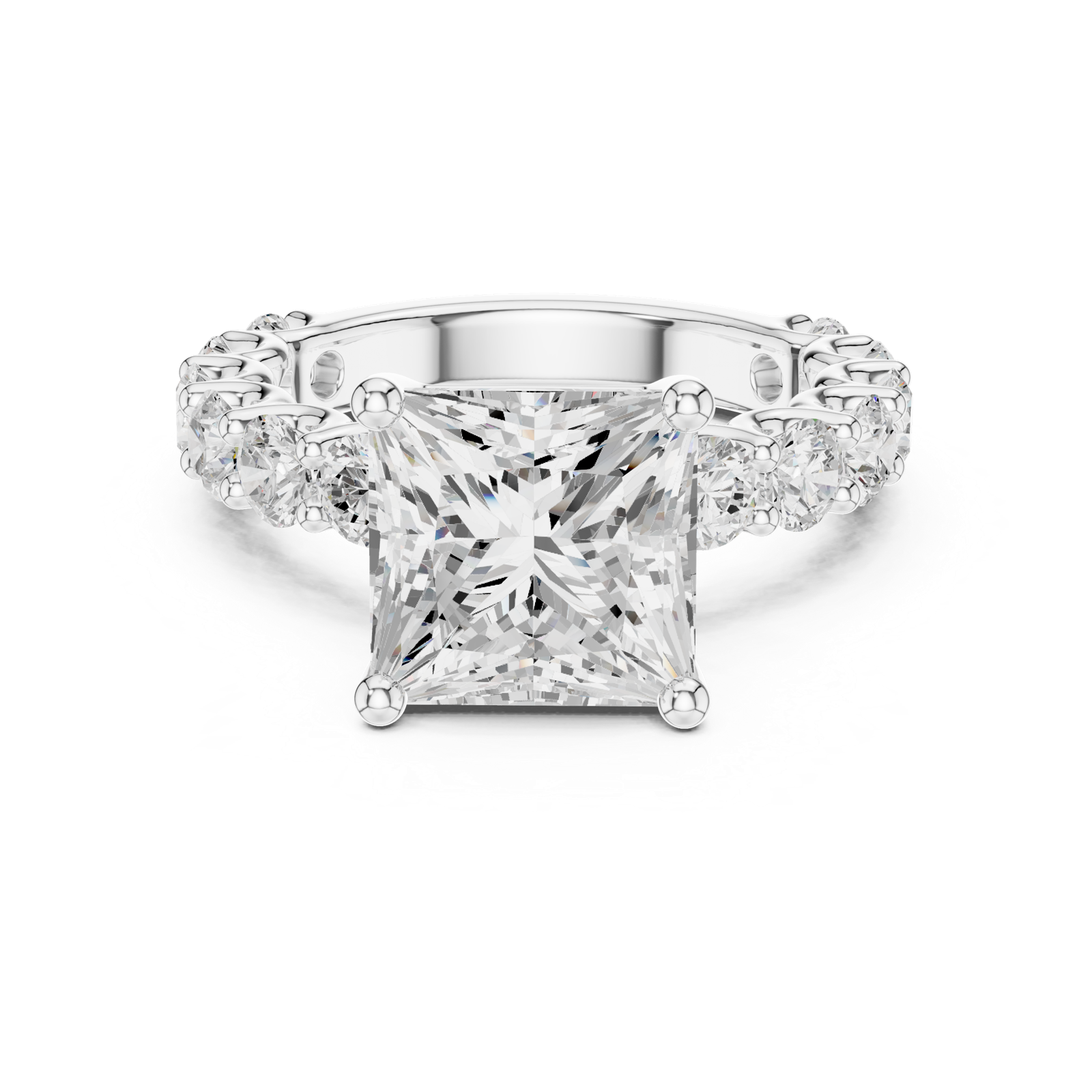 Gold Ring DDLR-087, Princess center stone, White Gold, view 4
