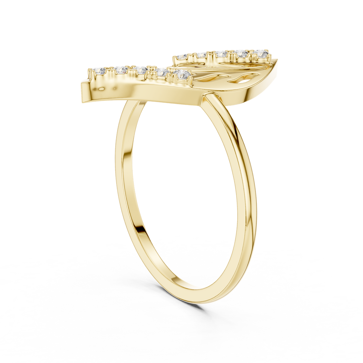 14K Solid Gold Lab Diamond Leaf Cluster Ring, Yellow Gold, view 1
