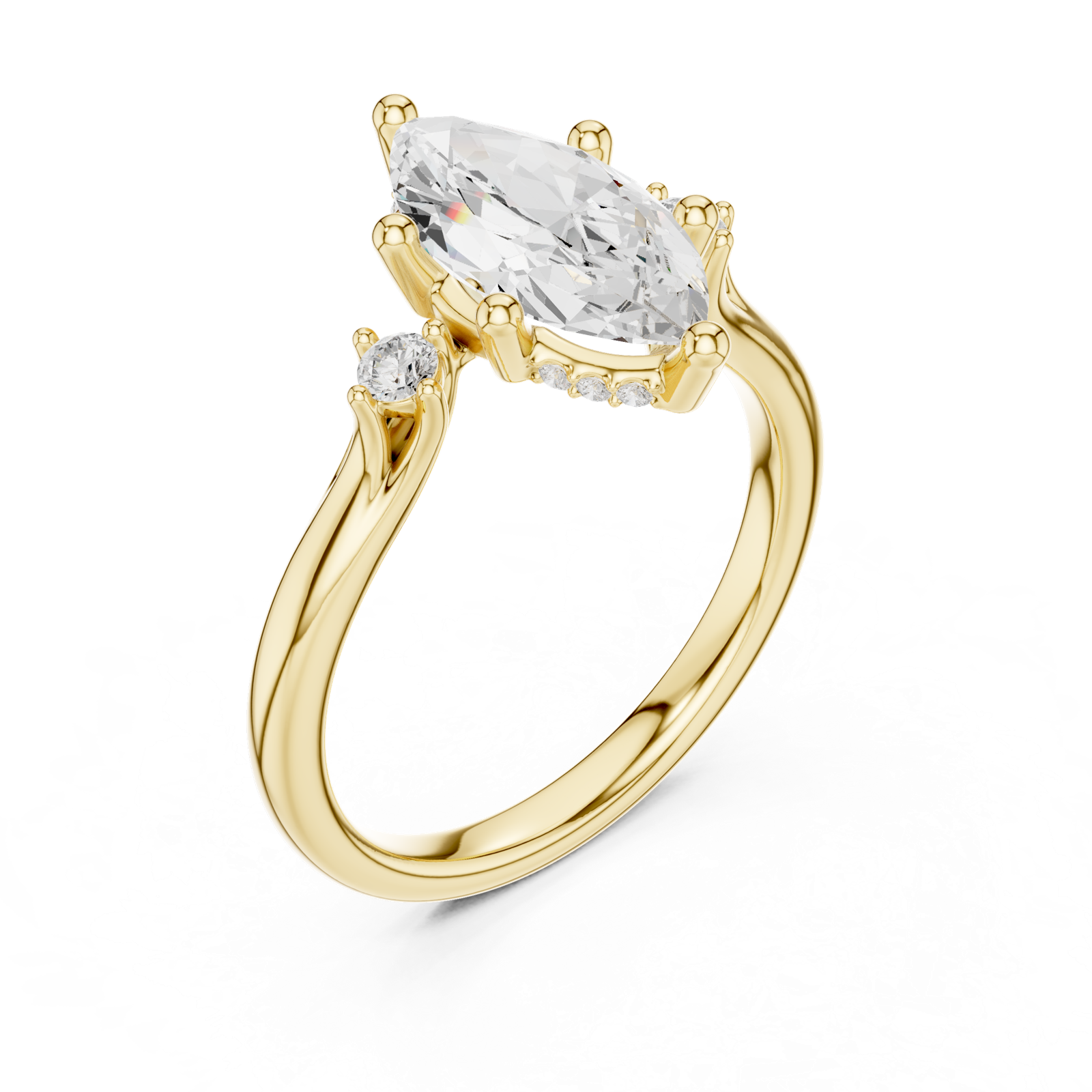 Gold Ring DDLR-164, Marquise center stone, Yellow Gold, view 2