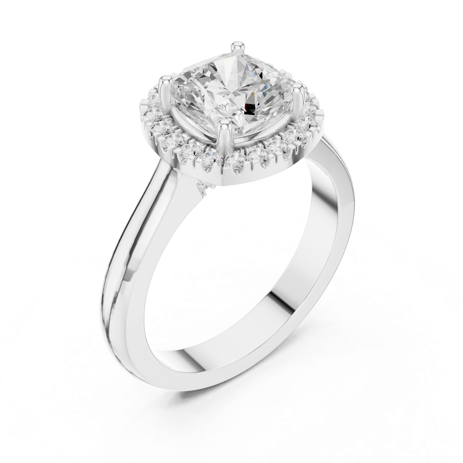 Gold Ring, Cushion center stone, White Gold, view 2