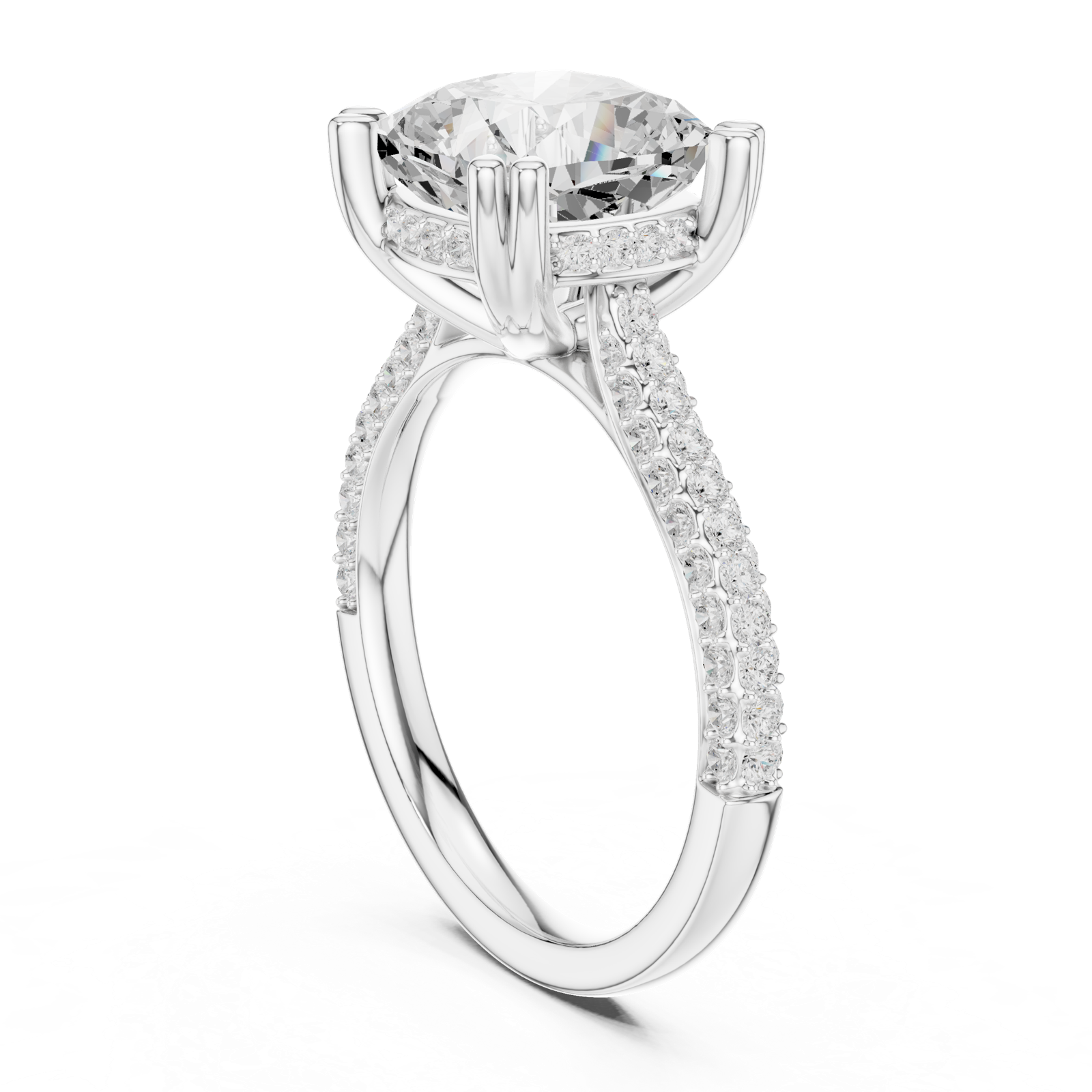 Gold Ring DDLR-260, Cushion center stone, White Gold, view 1
