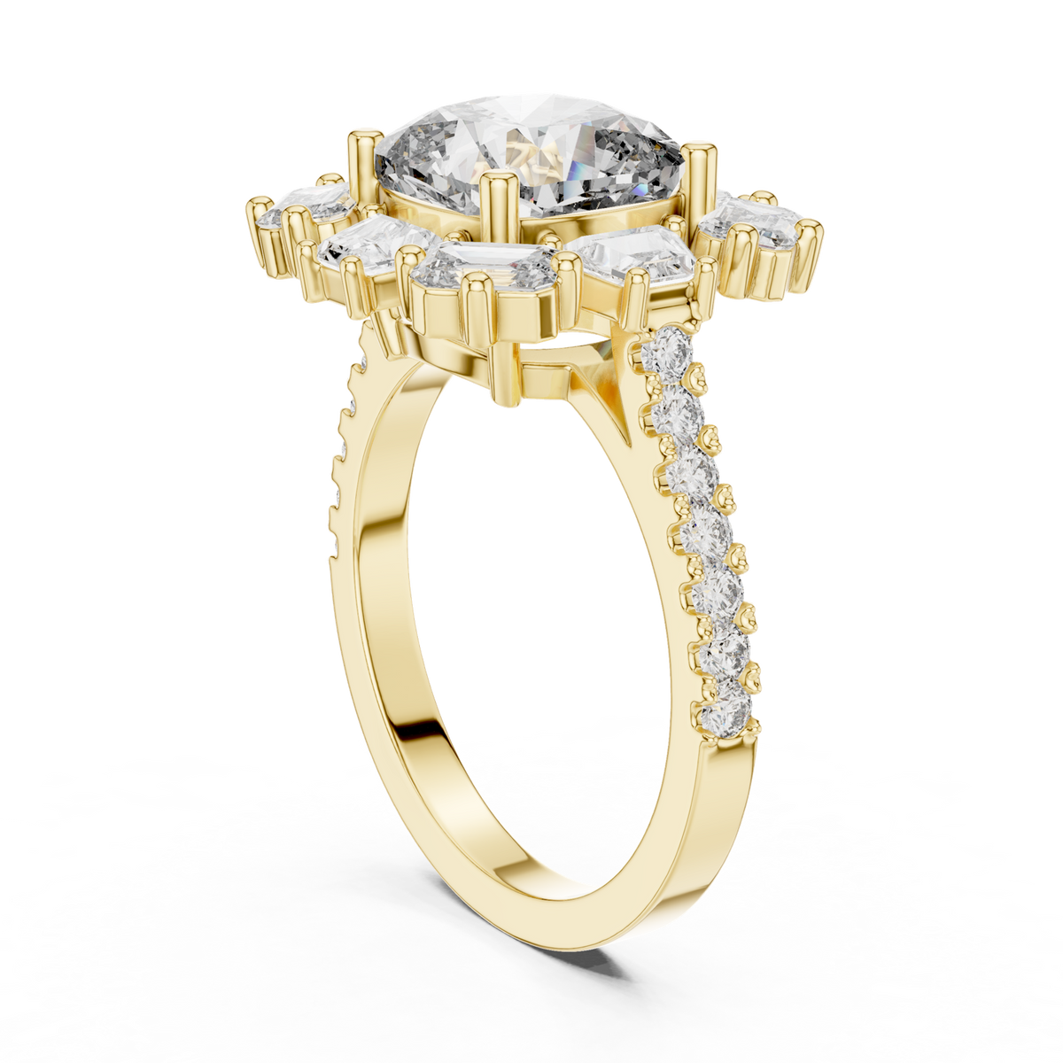 14K Solid Gold Lab Diamond Cluster Ring, Yellow Gold, view 1
