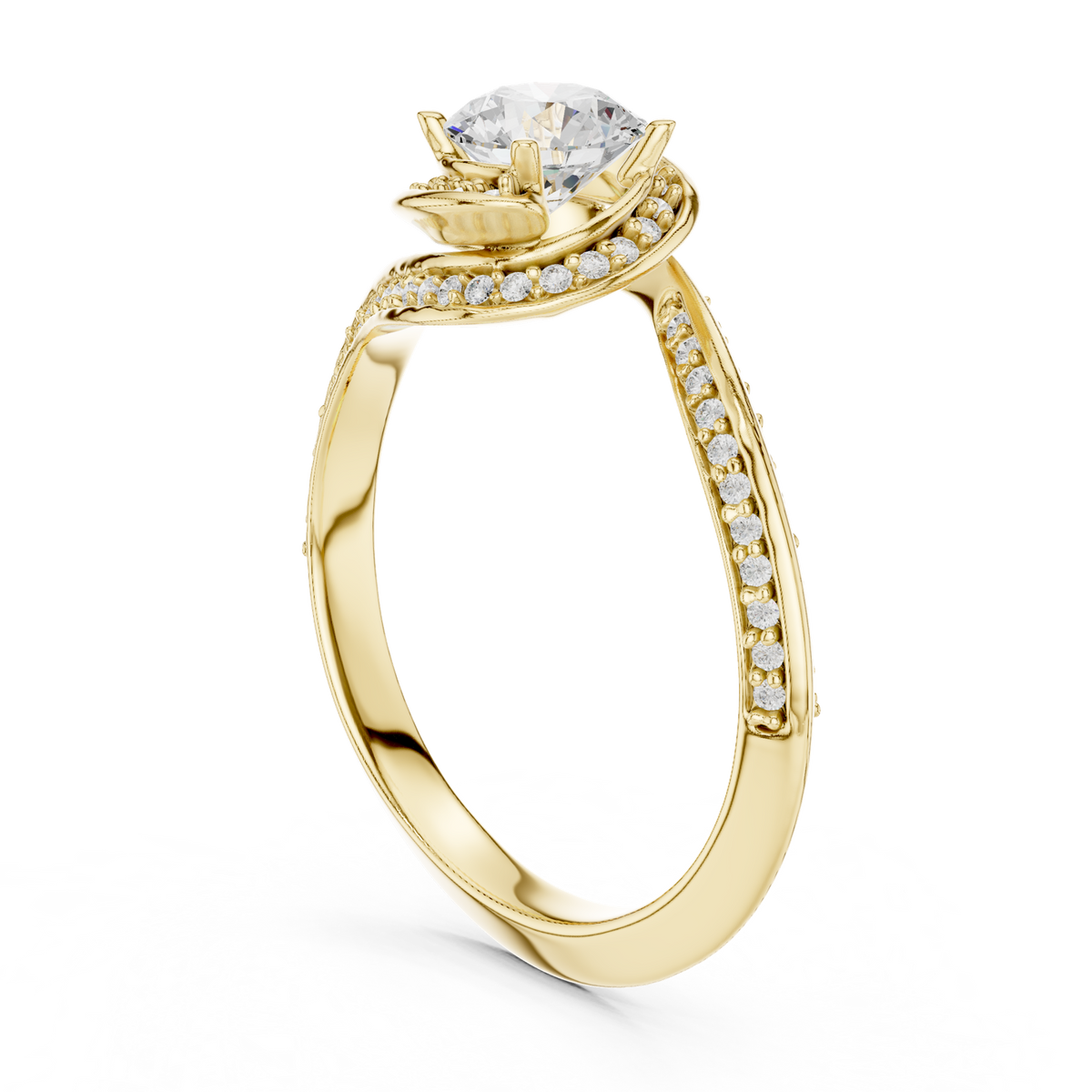 14K Solid Gold Lab Diamond Halo Ring, Yellow Gold, view 1