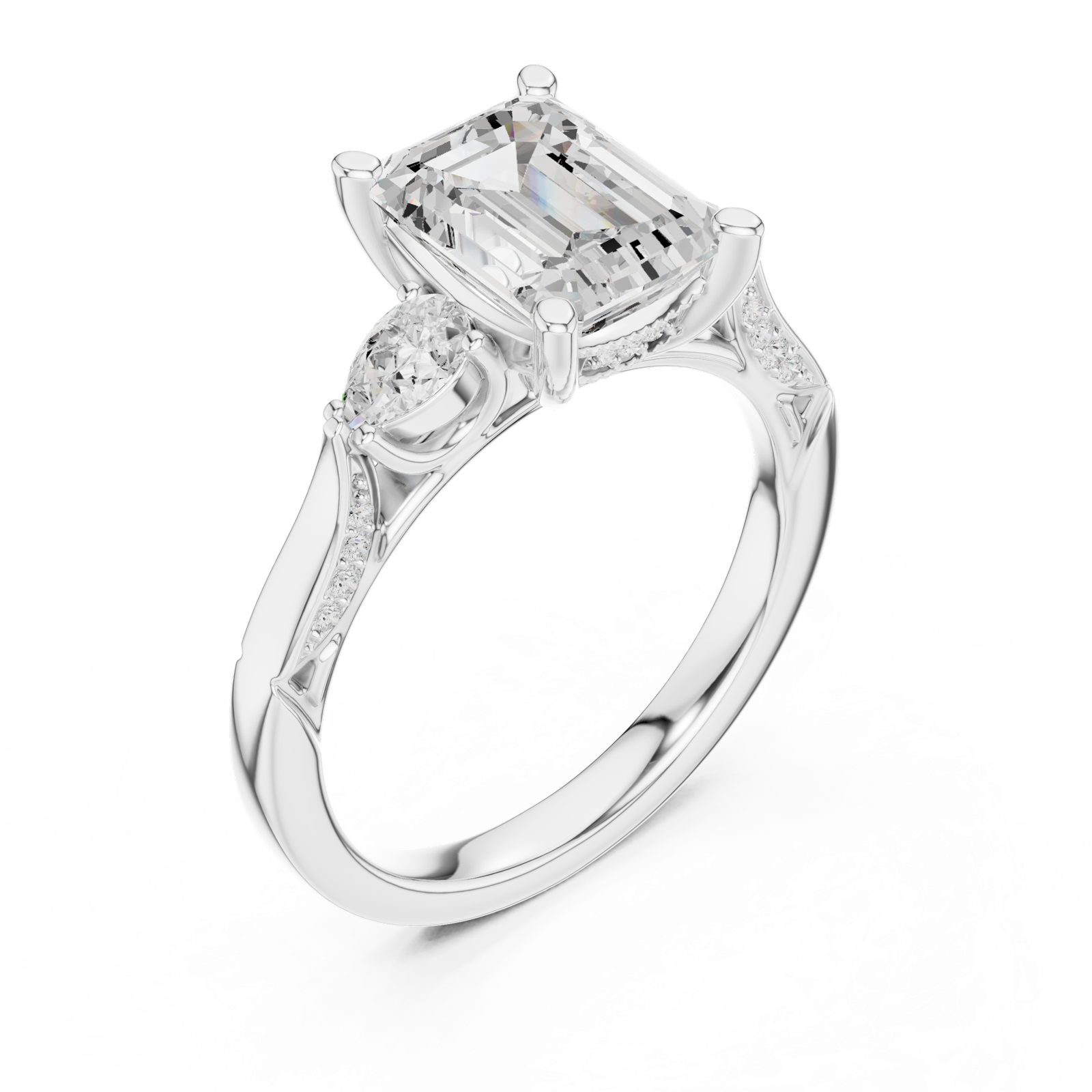 Gold Ring DDLR-284, Emerald center stone, White Gold, view 2
