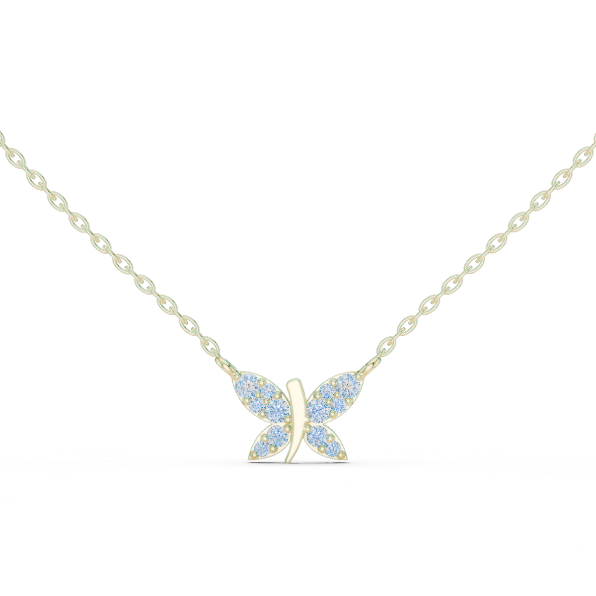 14K Solid Gold Lab Diamond Butterfly Pendant Necklace, Yellow Gold