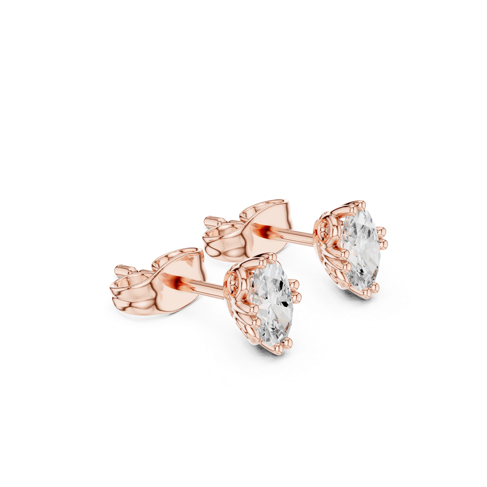 14K Solid Gold Lab Diamond Stud Earrings, Rose Gold, view 1