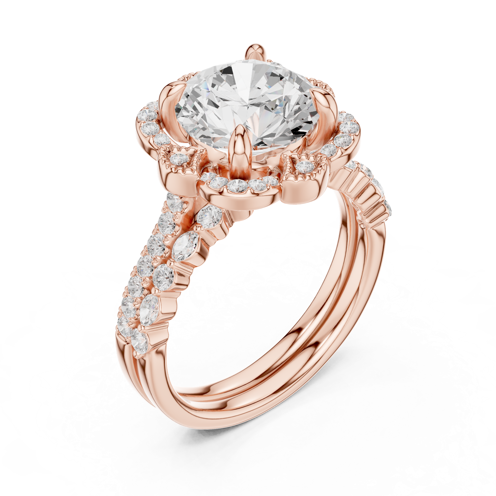 Gold Ring DDLR-442, Round center stone, Rose Gold, view 2