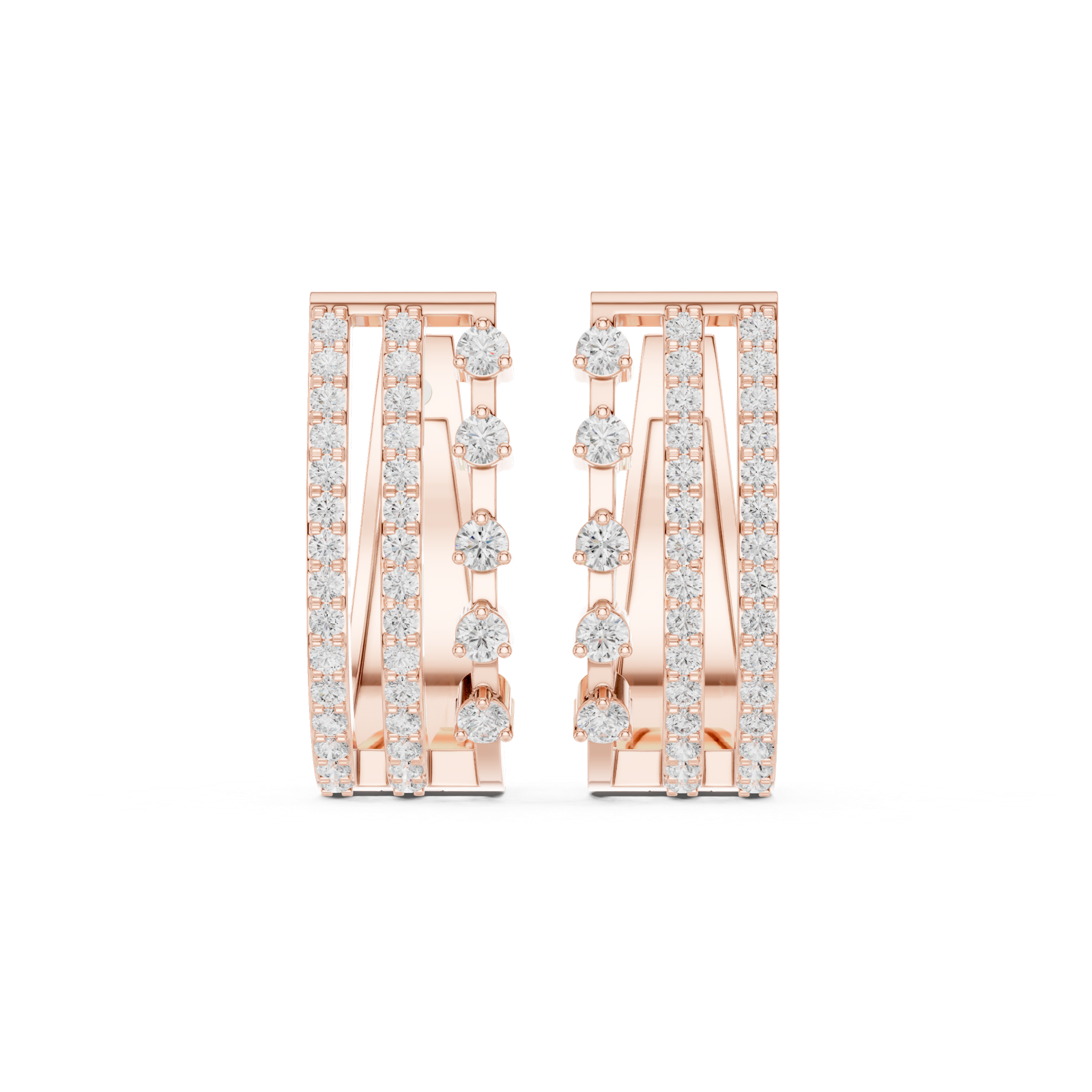 14K Solid Gold Lab Diamond Cluster Earrings, Rose Gold