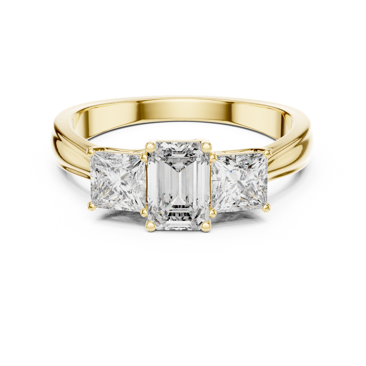 14K Solid Gold Lab Diamond Three-Stone Ring, Yellow Gold