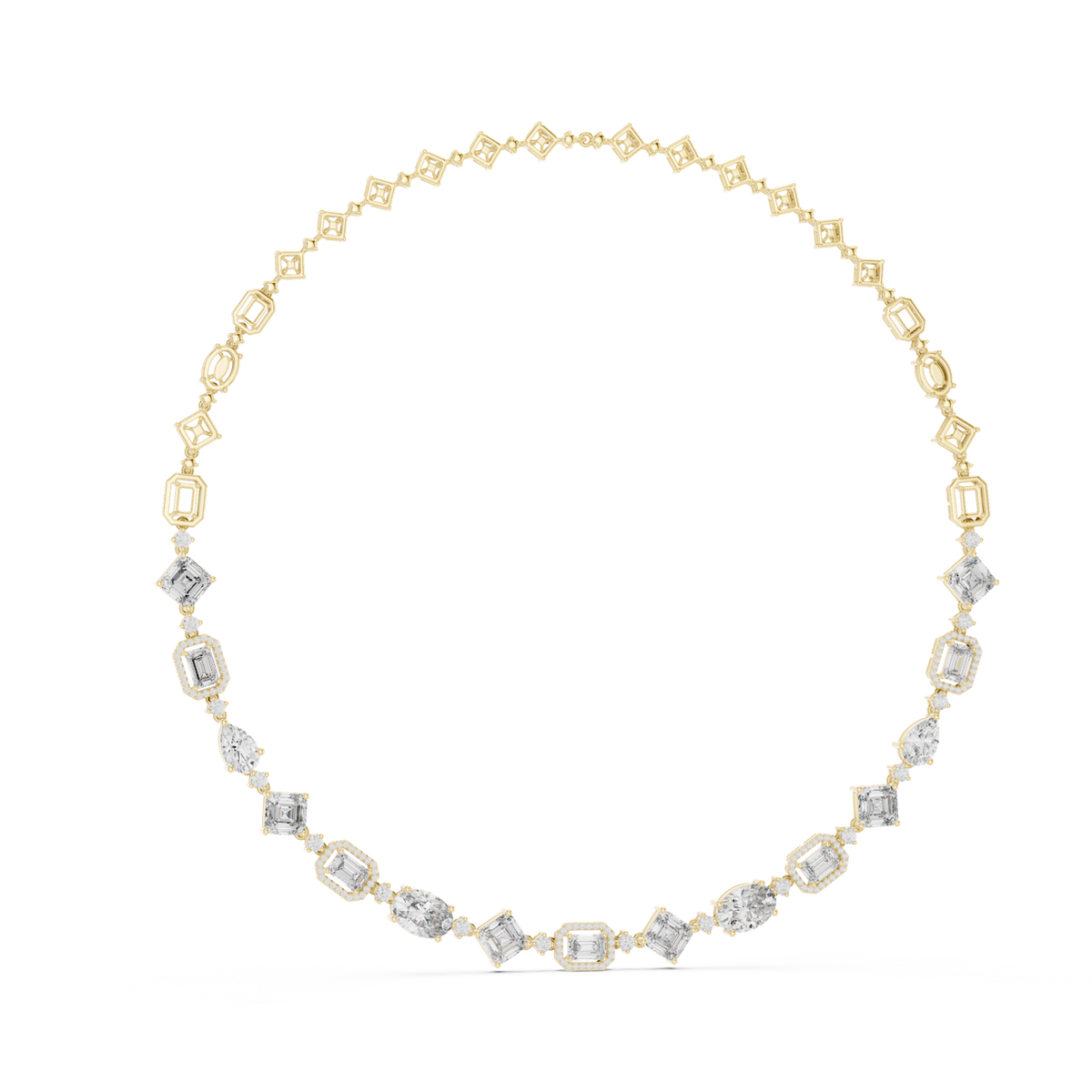 14K Solid Gold Lab Diamond Star Station Necklace, Yellow Gold, view 1