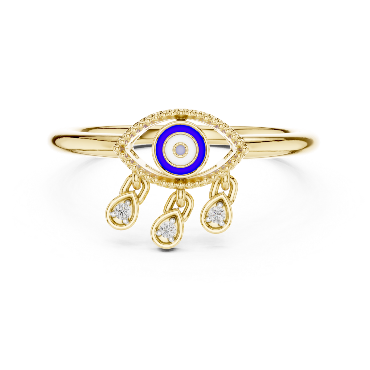 14K Solid Gold Lab Diamond Evil Eye Cluster Ring, Yellow Gold