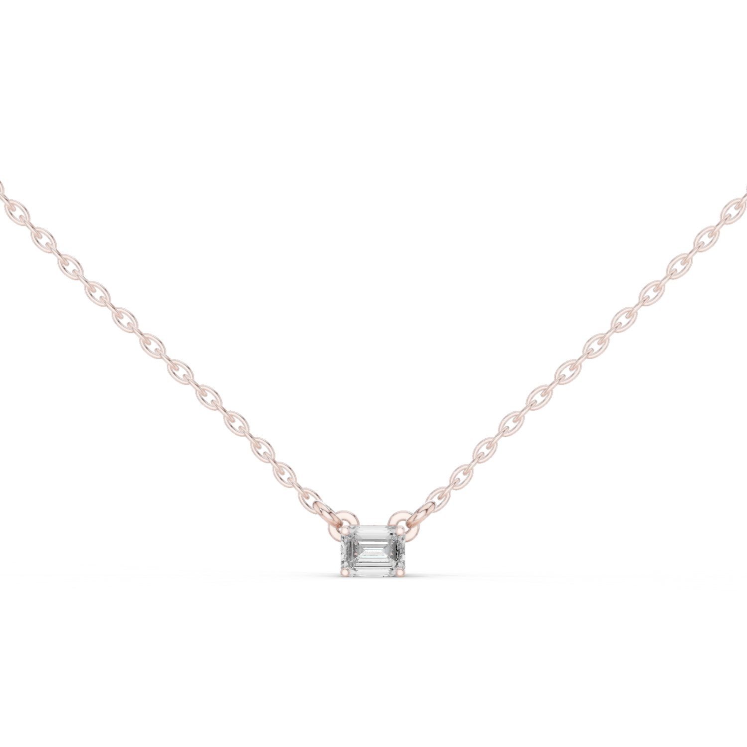 14K Solid Gold Lab Diamond Solitaire Pendant Necklace, Rose Gold