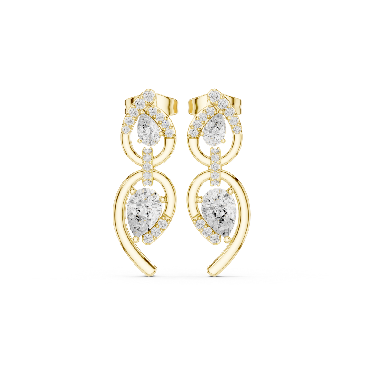 14K Solid Gold Lab Diamond Drop Earrings, Yellow Gold