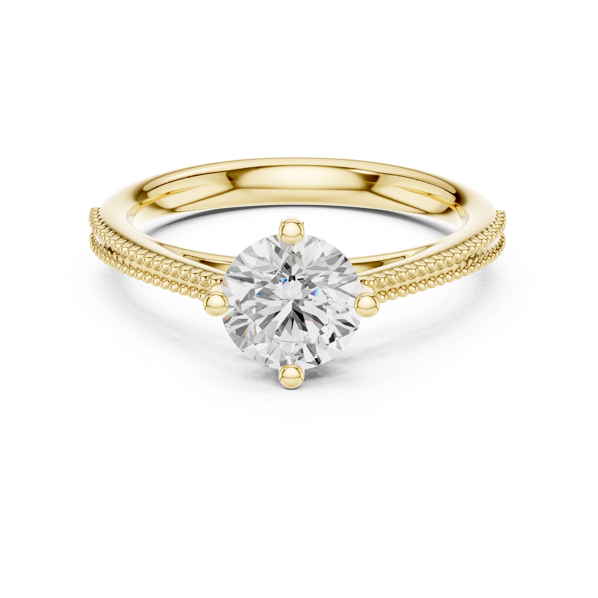 14K Solid Gold Lab Diamond Solitaire Ring, Yellow Gold