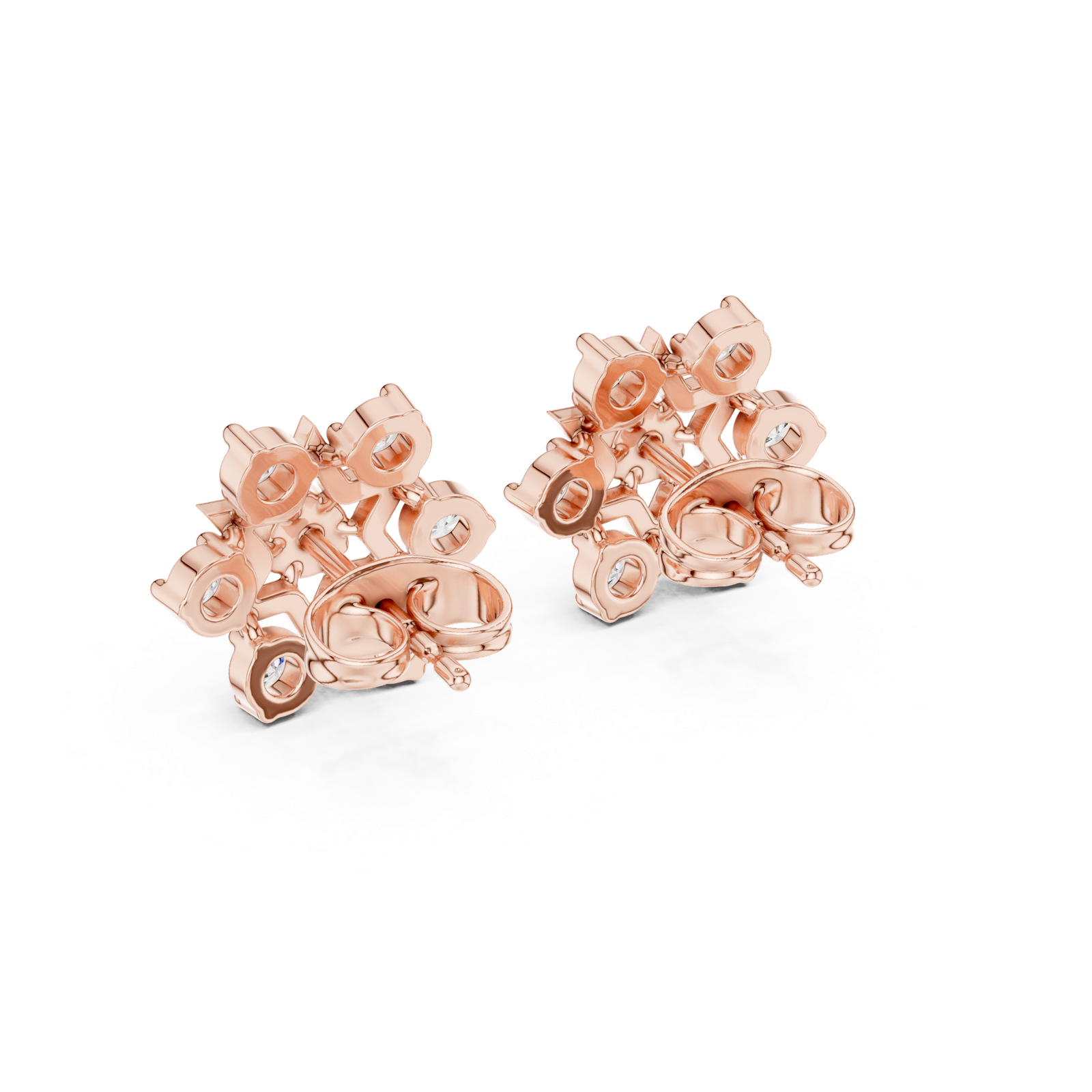 14K Solid Gold Lab Diamond Star Cluster Earrings, Rose Gold, view 3
