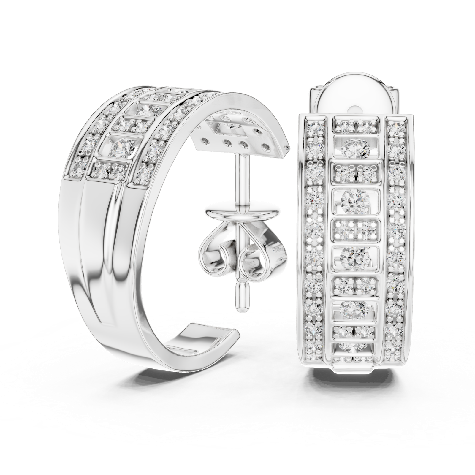 Gold Earrings L03-2, White Gold, view 1