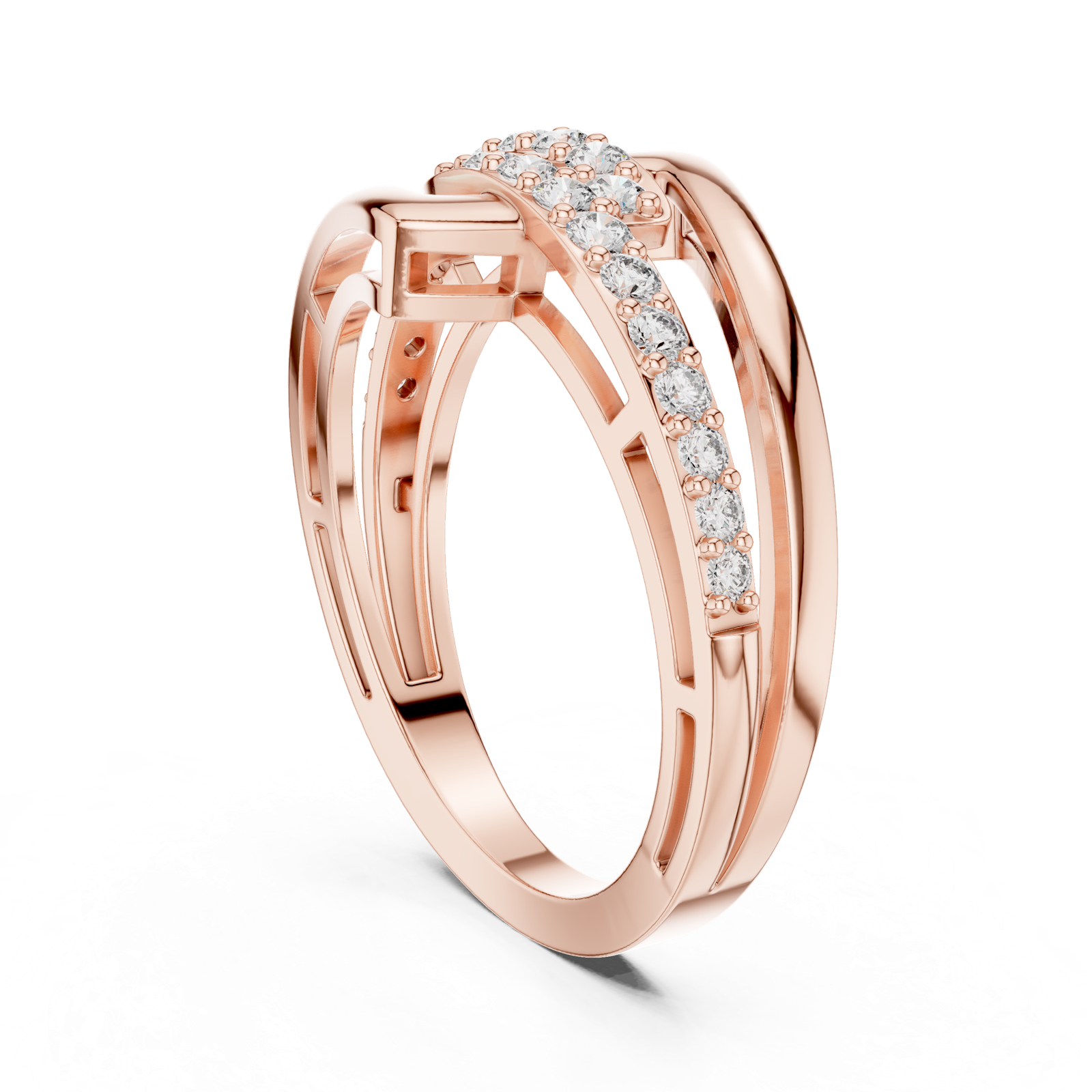 14K Solid Gold Lab Diamond Crossover Ring, Rose Gold, view 1