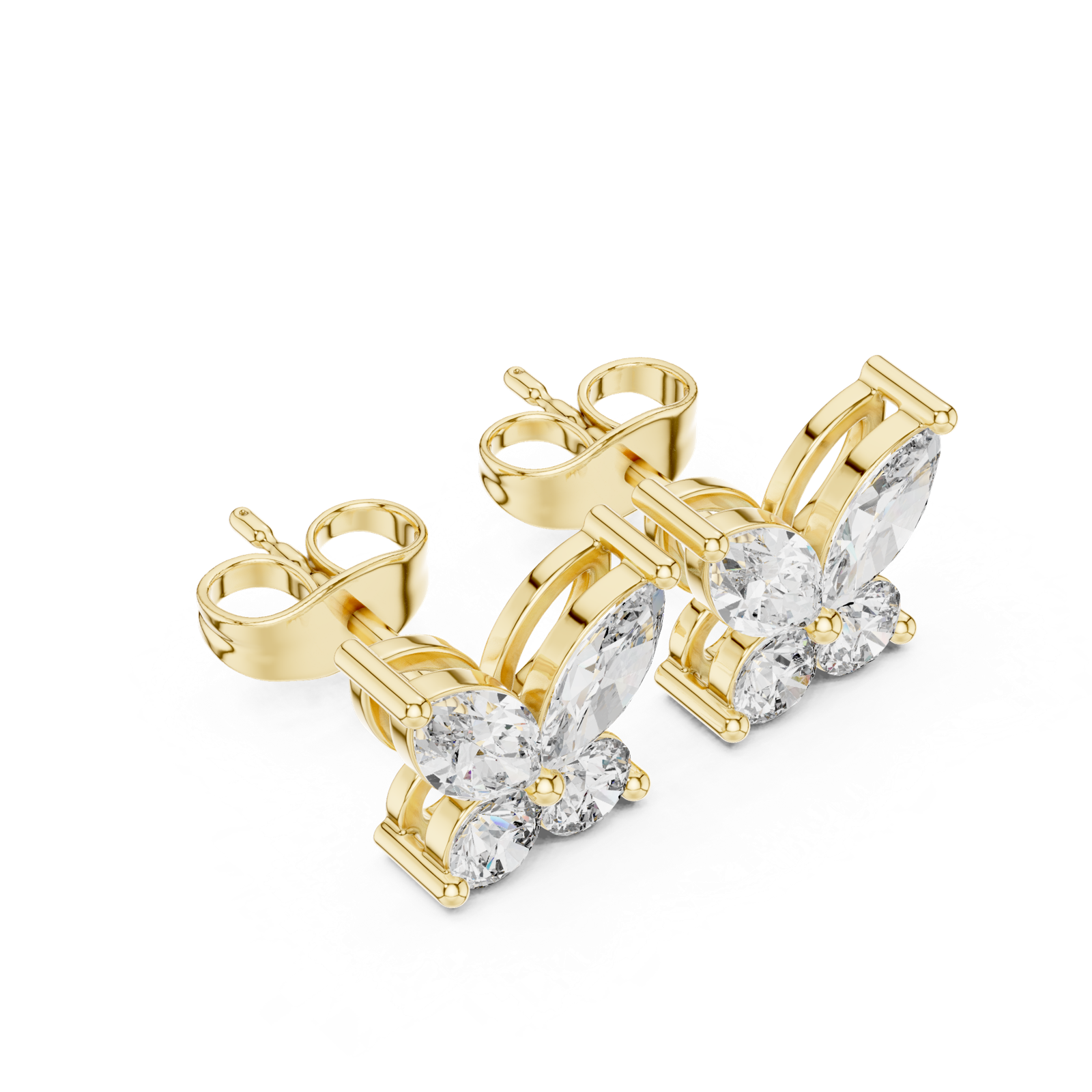 14K Solid Gold Lab Diamond Butterfly Cluster Earrings, Yellow Gold, view 2