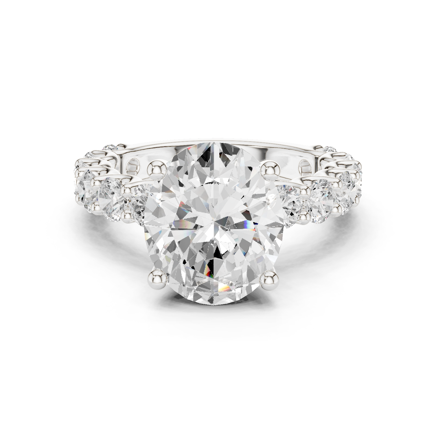 Gold Ring DDLR-087, Oval center stone, White Gold