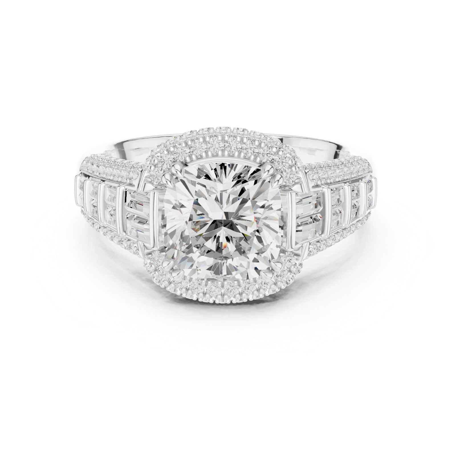 Gold Ring, Cushion center stone, White Gold, view 4