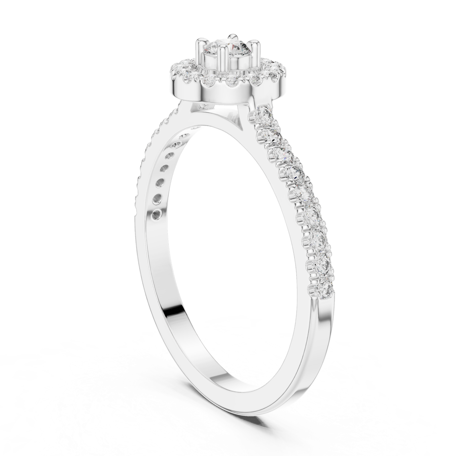14K Solid Gold Lab Diamond Halo Ring, White Gold, view 1