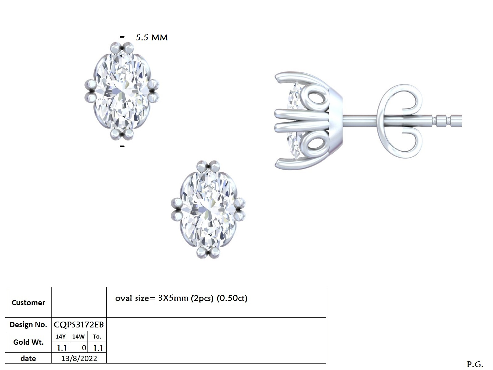 14K Solid Gold Lab Diamond Stud Earrings, Yellow Gold, view 50