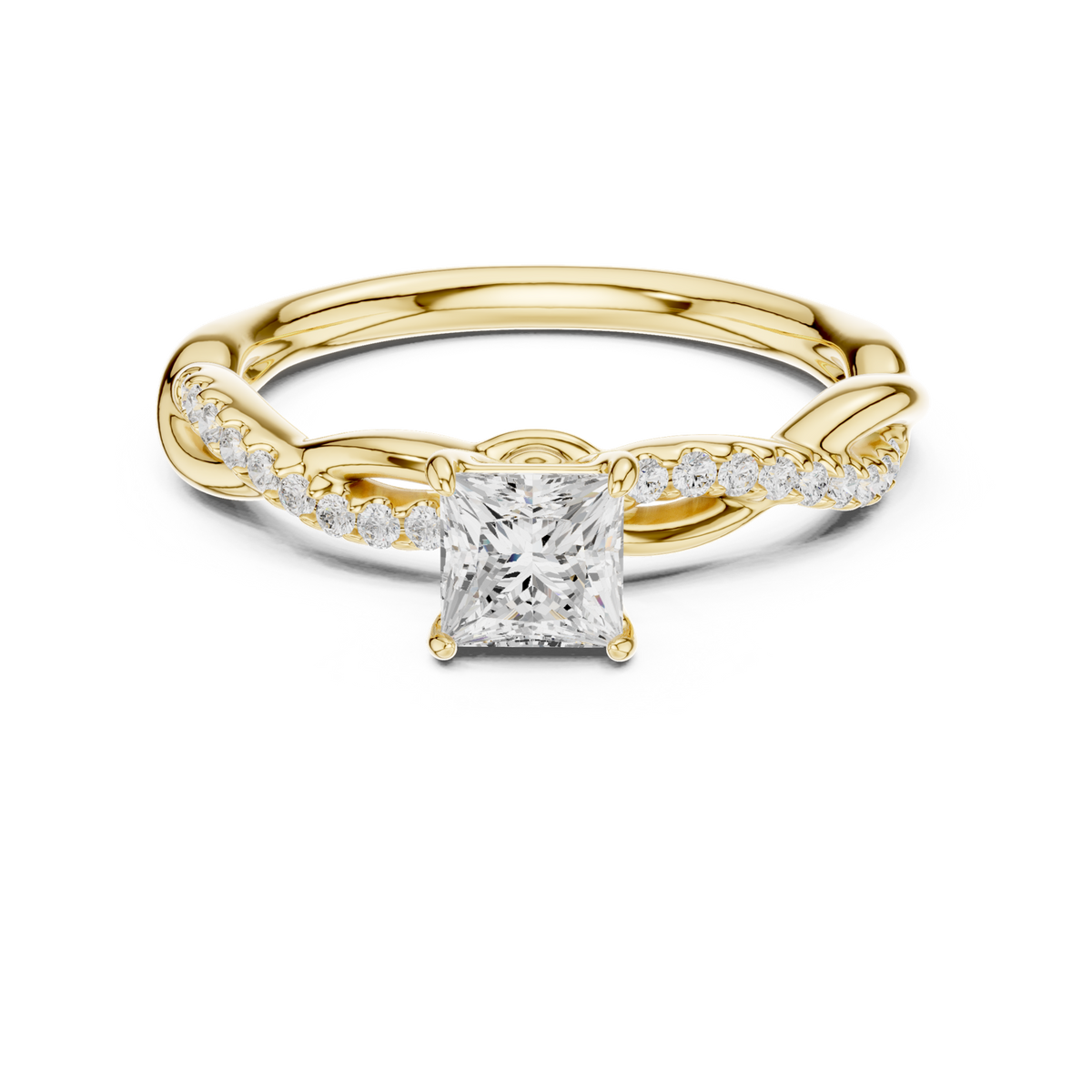 14K Solid Gold Lab Diamond Twist Ring, Yellow Gold