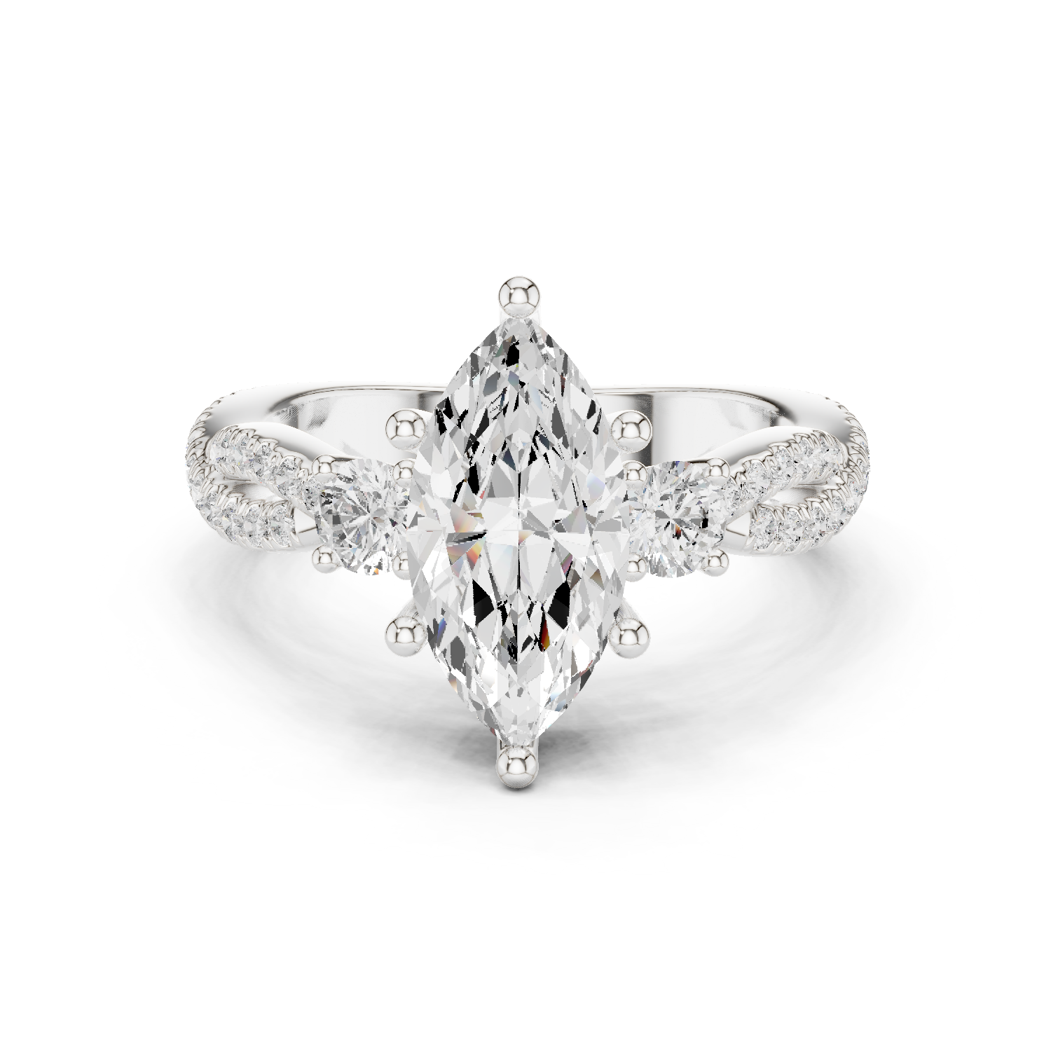 Gold Ring DDLR-281, Marquise center stone, White Gold
