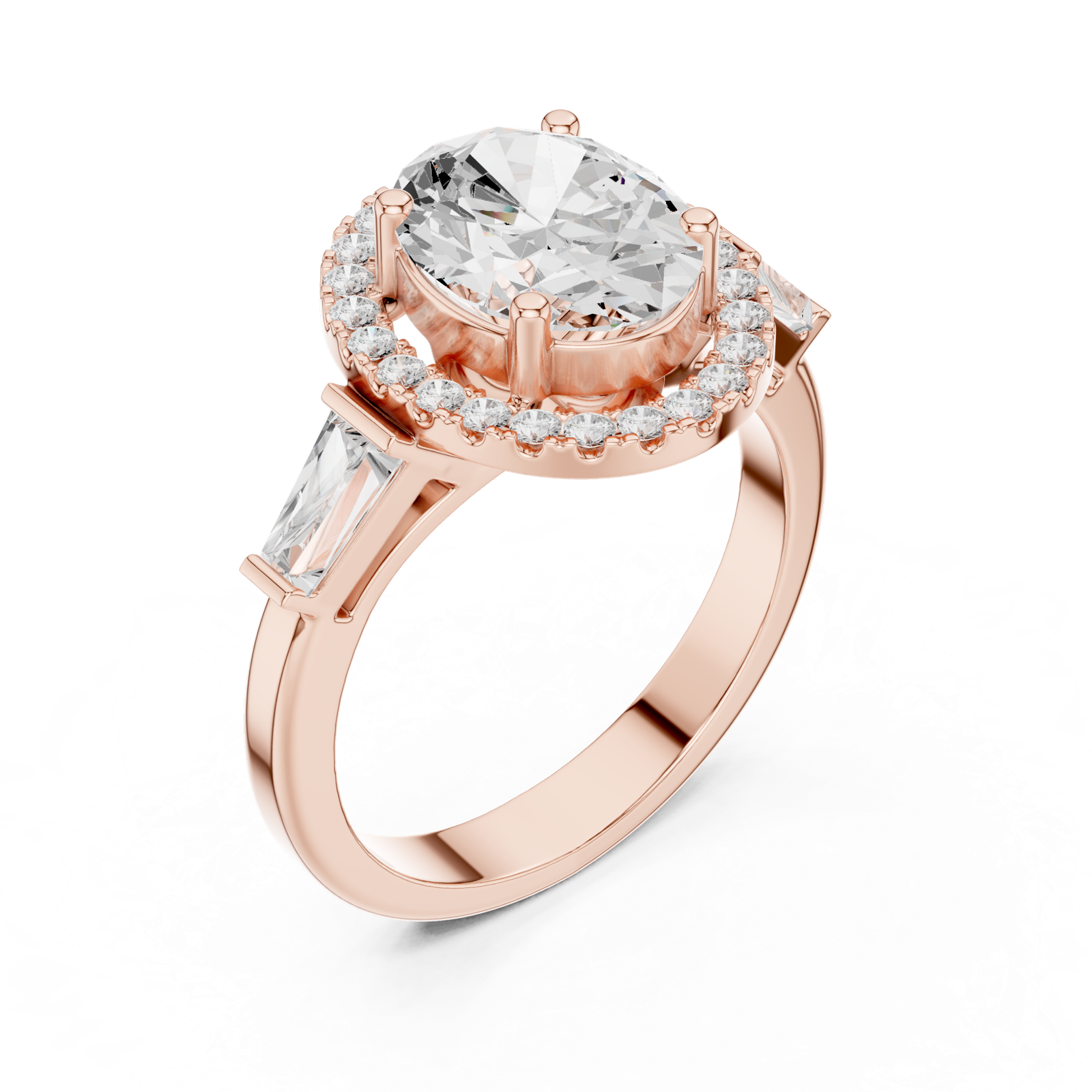Gold Ring DDLR-342, Oval center stone, Rose Gold, view 2