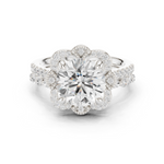 Gold Ring DDLR-442, Round center stone, White Gold