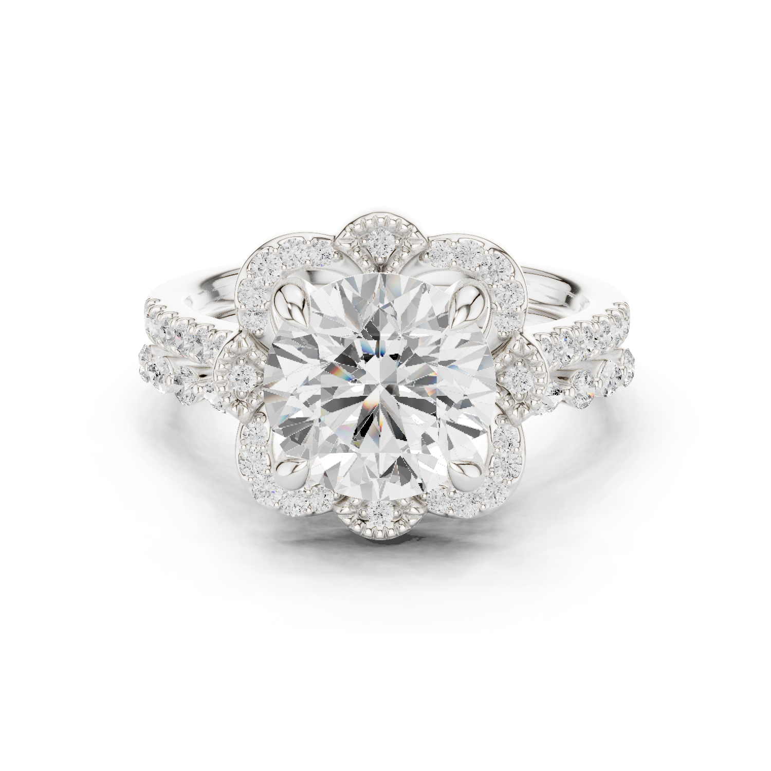 Gold Ring DDLR-442, Round center stone, White Gold