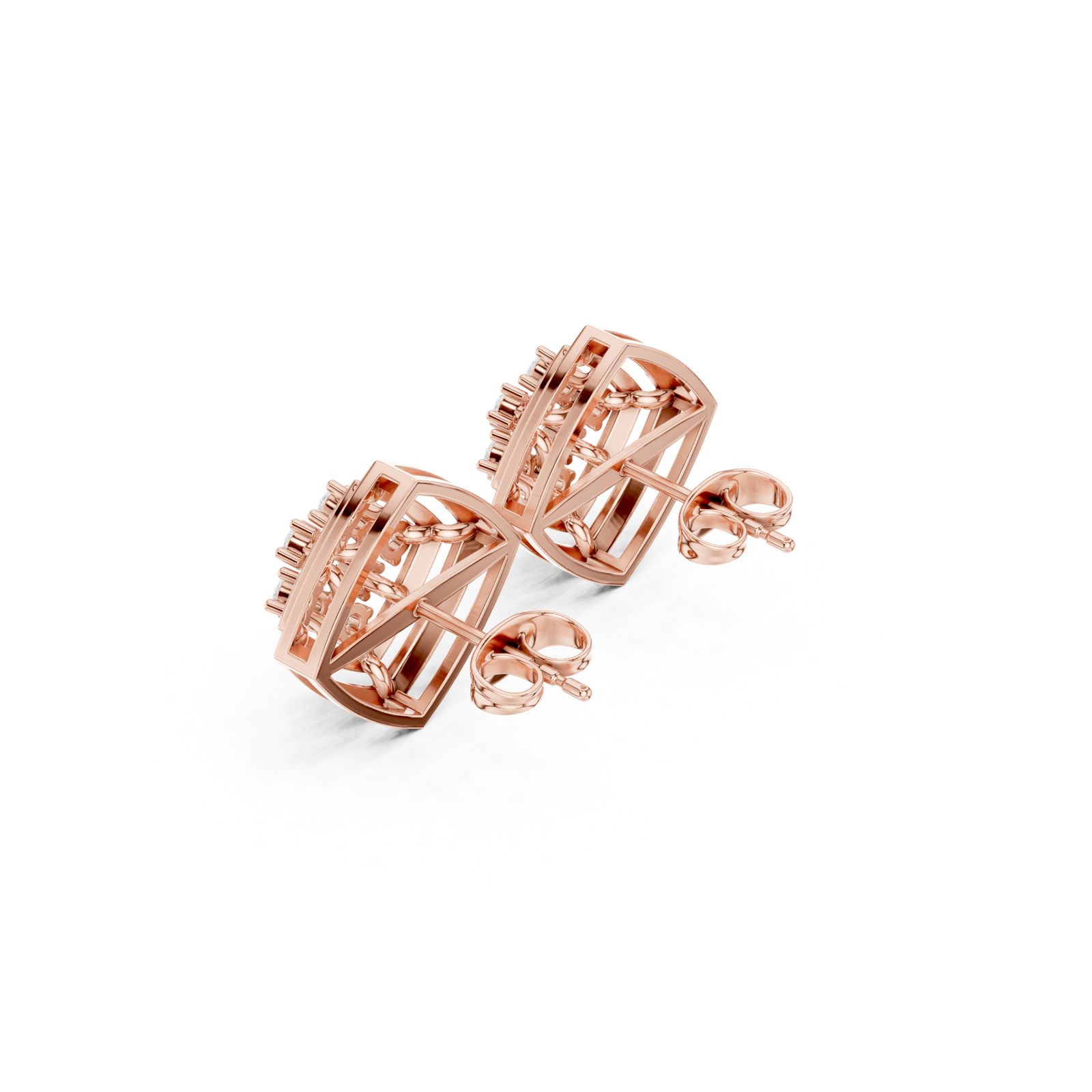 14K Solid Gold Lab Diamond Cluster Earrings, Rose Gold, view 2