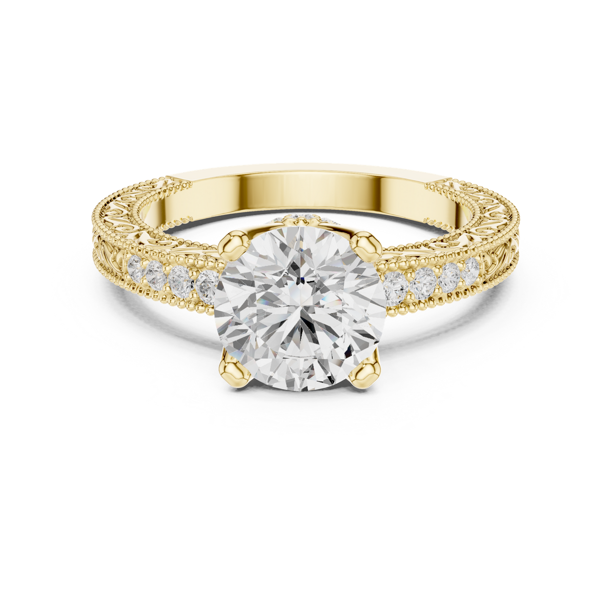 14K Solid Gold Lab Diamond Solitaire Ring, Yellow Gold