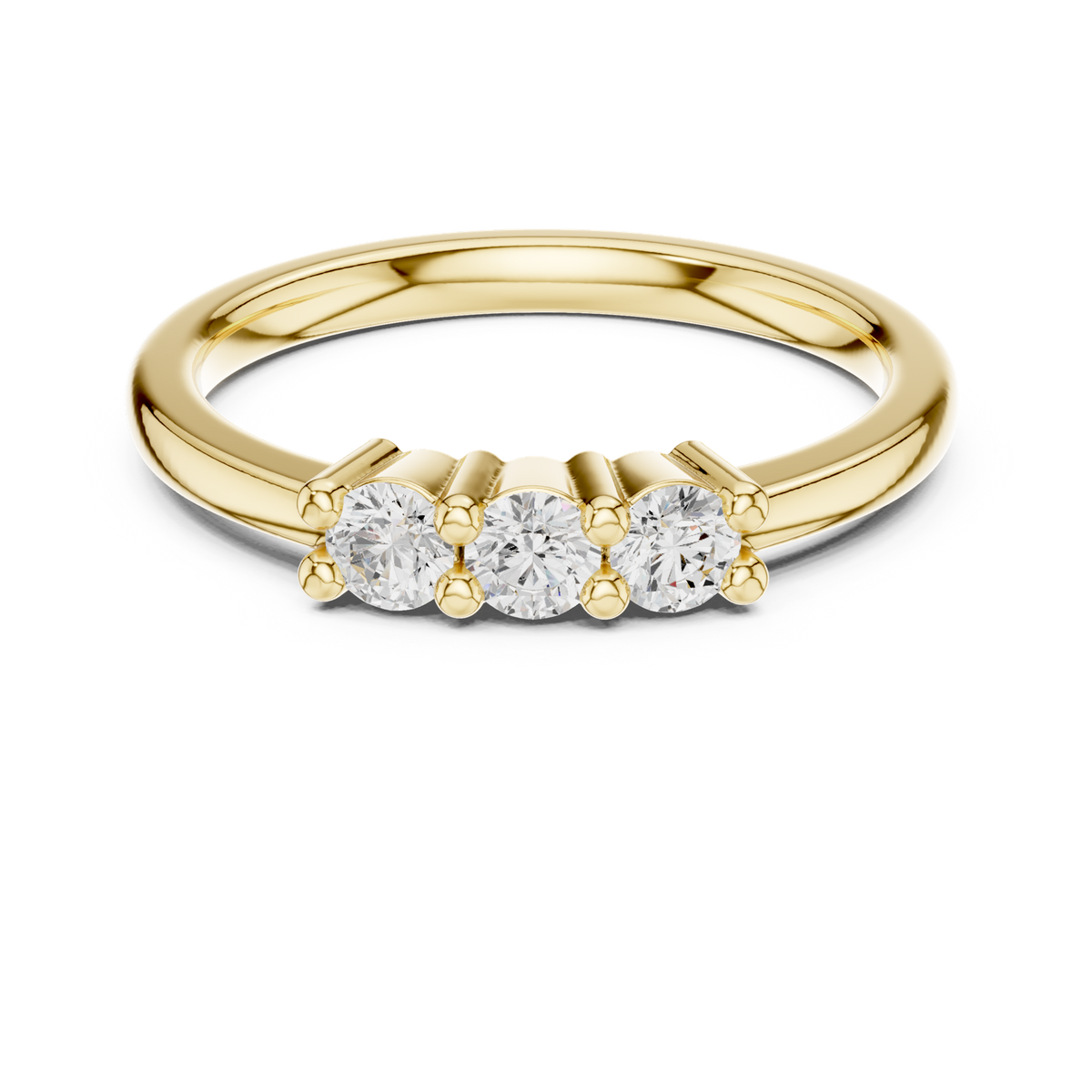 14K Solid Gold Lab Diamond Three-Stone Ring, Yellow Gold